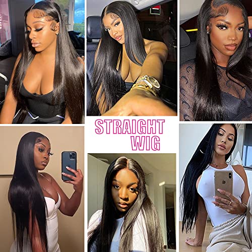Straight Human Hair Lace Front Wigs 13x4 HD Lace Front Wig Glueless Lace Front Wigs Human Hair Pre Plucked With For Woman With Baby Hair Hairline 150% Density Lace Front Wigs Brazilian Virgin Human Hair Wigs With Natural Black Hair£¨24 Inch)