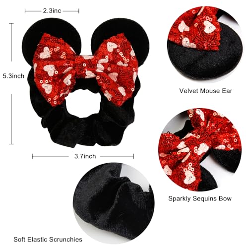 Mouse Ear Hair Scrunchies for Women, Sequins Hair Bow Scrunchies Velvet Mouse Ears Hair Ties for Ponytail Party Favors Cute Hair Accessories