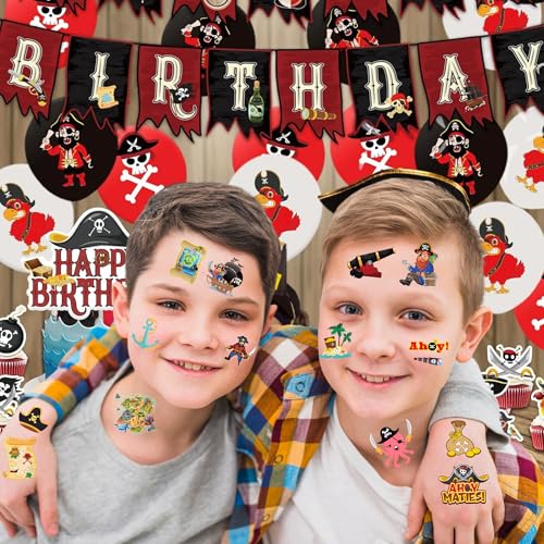 50Pcs Pirate Tattoos for Kids Party Decorations, Pirate Temporary Tattoo Fake Neverland Pirated Cannon Powder Tattoo Body Sticker for Pirate Birthday Party Favors Supplies Boys Girls Party Bag Filler