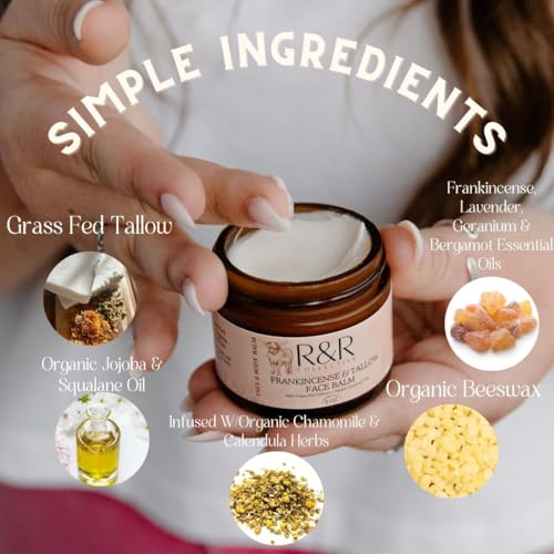 Frankincense Tallow Face Moisturizer ? 100% Grass-Fed Whipped Beef Tallow Balm for Dry, Sensitive Skin, Eczema & Psoriasis ? Handmade Natural Skincare ? 2 oz