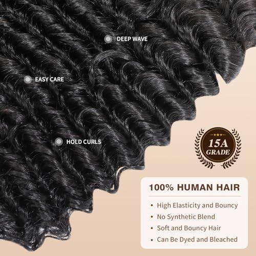 15A Raw Human Hair Deep Wave Bundles 20 22 24 Inch Deep Water Wave Bundles Human Hair Wet and Wavy Double Drown Weft Hair Extensions Natural Black Hair Bundle for Women