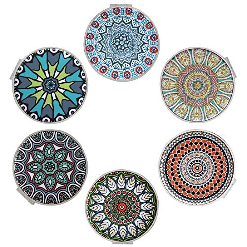 Beaufy Compact Mirror Set Small Travel Magnifying Pocket Mirrors for Purse Handheld Mini Folding Portable with 1x/2x Magnification for Women Girls Men Pack of 6