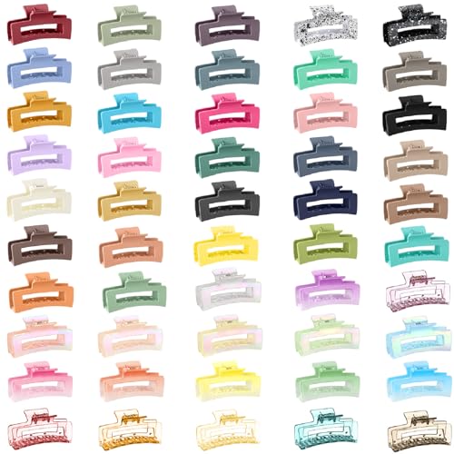 Hotop 50 Pcs Cute Hair Claw Clips Set Nonslip Square Clips Colorful Rectangle Hair Accessories for Women(3.4 Inch,Vibrant Color)