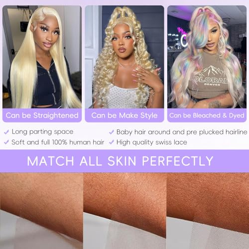 Blonde Wig Human Hair 613 13x6 Lace Front Wig Human Hair 200% Density Blonde Lace Front Wigs Pre Plucked With Baby Hair Body Wave 613 HD Lace Frontal Wigs 36 Inch