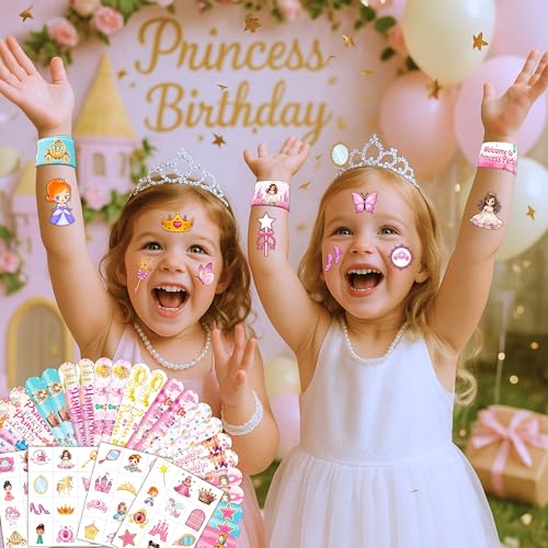 72PCS Little Princess Party Set - 48PCS Temporary Tattoos & 24PCS Slap Bracelets - Cute Birthday Supplies, Baby Shower Gifts, Classroom Rewards & Princess-Themed Decor for Girls