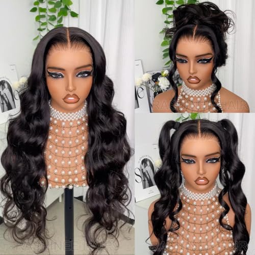 Hidden Strap 360 Lace Front Wigs Human Hair Body Wave 360 Invisiable Strap Glueless Wig with Drawstring Pre-Plucked Natural Hairline Pre-Bleached Knots Pre-Cut 100% Human Hair HD Lace Natural Color