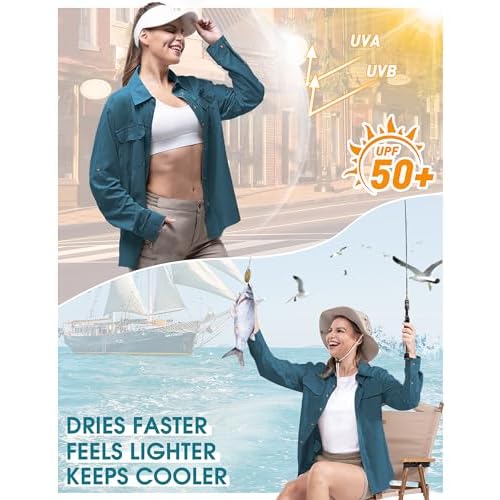 33,000ft Women's UPF 50 UV Sun Protection Shirt, Cool Quick Dry Long Sleeve Outdoor Fishing Hiking Safari Travel Shirt