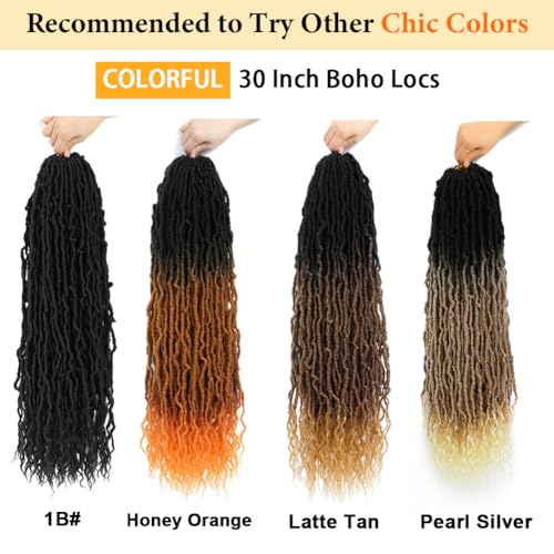 Faux Locs Crochet Hair (30 Inch) XCRUIQO Soft Locs with Curly Ends Goddess Locs Synthetic Boho Crochet Faux Locs for Women Pre Looped (8 Packs, Honey Orange)