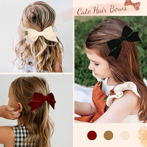 6PCS Velvet Hair Bows Hair Ribbon Clips Big Fall Alligator Clips Hair Accessories for Women Girls Toddlers Kids Baby