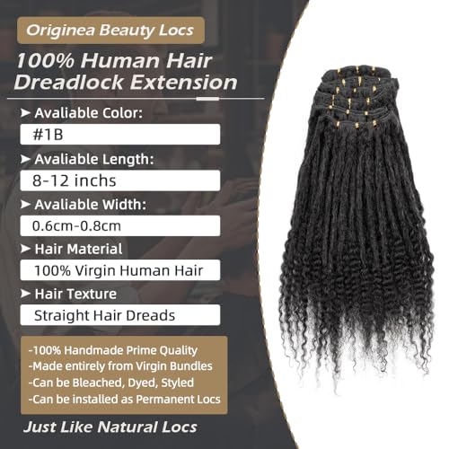 Originea 0.6cm Thickness 100% Real Human Hair Dreadlock Extensions curly ends Handmade Permanent loc Extensions Bundles Can Be Dyed Bleached Curled Twisted (1B#, 14 Inch 60 Strands)