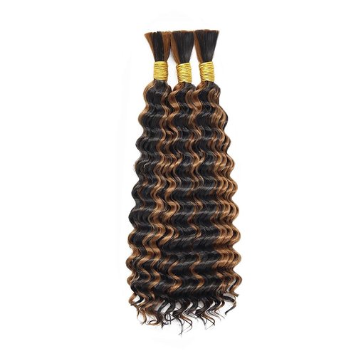 P430 Boho Hair for Braiding 16 16 16 Inch Deep Wave Bulk Brown Braiding Hair Deep Curly #30 Highlight Human Braiding Hair Extensions for Woman