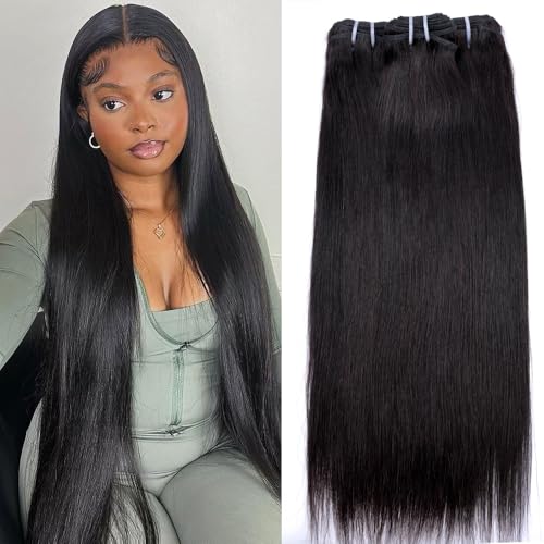 15A Raw Bundles Human Hair 18 20 22 Inch Straight Bundles Human Hair 100% Unprocessed Virgin Straight Weave 3 Bundles Quick Weave Hair Extensions Natural Black Color