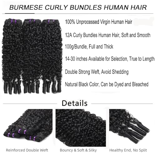 Vanlov 3C4A Burmese Curly Human Hair Bundles 26 28 30 Inch 3 Curly Bundles Unprocessed Burmese Raw Hair Extension Real Human Hair Natural Color Spiral Curly Human Hair Weft Extensions