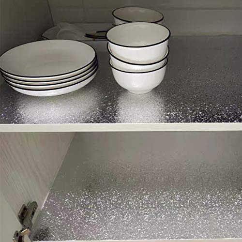 16"x354" Silver Contact Paper Metallic Look kitchen Backsplash Peel and Stick Wallpaper Oil Proof Waterproof Aluminum Foil Wall Sticker Adhesive Paper for Cabinets Shelf Liner Removable Heat Resistant