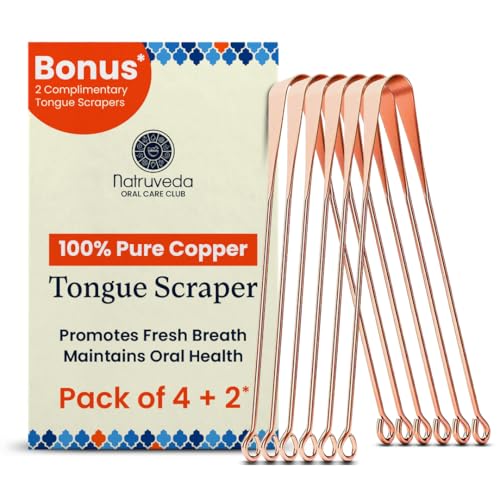 100% Pure Copper Tongue Scraper ? Limpiador de Lengua Raspador for Adults & Kids | Metal Tongue Cleaner for Fresh Breath | Reusable Ayurvedic Tongue Scraper | Tongue Cleaning Tool (6 Pack, USA Seller)