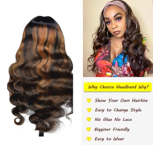 Headband Wigs for Black Women Human Hair 18 Inch Glueless Body Wave Headband Wig Human Hair 100% Brazilian Virgin Hair Machine Made Head band Wig 150% Density