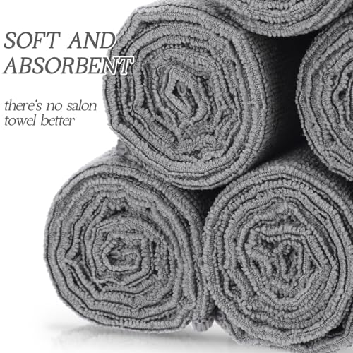 Panelee 24 Packs of Bleach Proof Towels Microfiber Absorbent Bleach Resistant Salon Hand Towels for Gym, Bath, Spa, Shaving, Shampoo, Home Hair Drying (Light Gray,16 x 28 Inch)