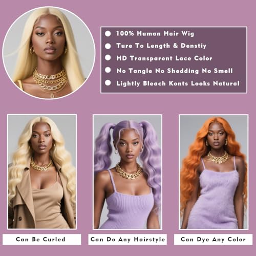 30 Inch 613 13x6 Lace Front Wig Human Hair 200 Density 613 Blonde Wig Straight Lace Front Wigs Human Hair Pre Plucked 613 HD Lace Frontal Wig 13x6 Wigs For Women
