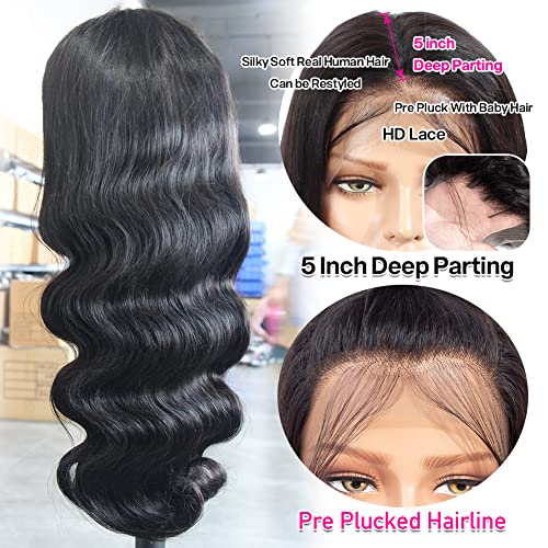26 Inch 13x5 Body Wave Lace Front Wigs Human Hair For Women 180% Density HD Lace Frontal Wigs Pre Plucked Natural Hairline
