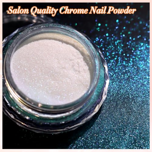 Unicorn Chrome Nail Powder, Aurora Unichrome Mermaid Aurora Pigment Pearlescent Nail Art Glitter Dust Decoration for Home DIY Salon Manicure - Ocean Glimmer