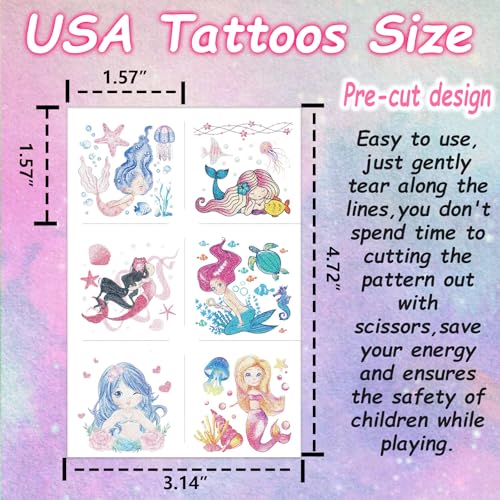 Mermaid Unicorn Glitter-Tattoos for Girls - 180Pcs Butterfly Individually Glitter Tattoos Temporary for Kids Pre-cut Design Waterproof Goodie Bags Stuffers School Birthday Party Favors Supplies Decor