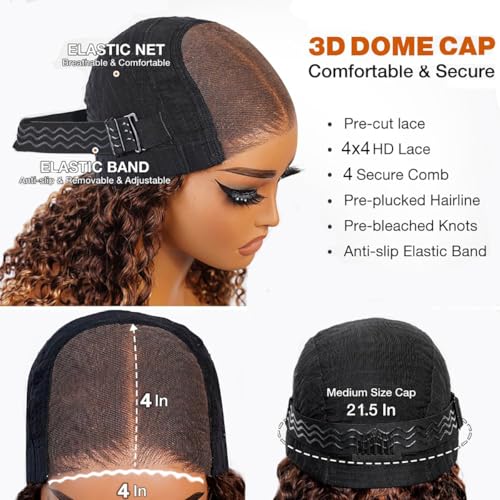 Wear and Go Glueless Wig Human Hair Pre Plucked Pre Cut 4/27 Highlight Ombre Bob Wig Human Hair Honey Blonde Deep Wave HD Lace Front Wig 4x4 Curly Closure Human Hair Wigs for Women 10 INCH