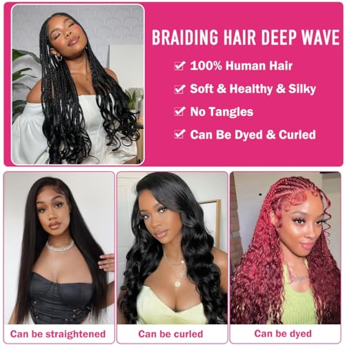 Odir 14 Inch Deep Wave Bulk Human Hair for Braiding No Weft 100% Unprocessed Brazilian Curly Braiding Human Hair Extensions Wet and Wavy Human Braiding Hair for Boho Braids 2 Bundles 100g