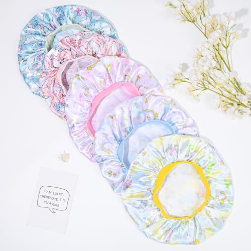 5 Pcs Kids Bonnet for Girls Silk Bonnet Sleeping Kid Baby Toddler Wide Band Night Sleep Caps Colorful Night Hats Natural Hair