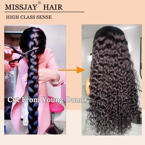 MISSJAY Hair 22 Inch Deep Wave Lace Front Wig Human Hair 200% Density 13x6 Lace Front Wig with Baby Hair Pre Plucked Deep Curly Wig 100% Unprocessed Brazilian Virgin Hair Natural Color for Women