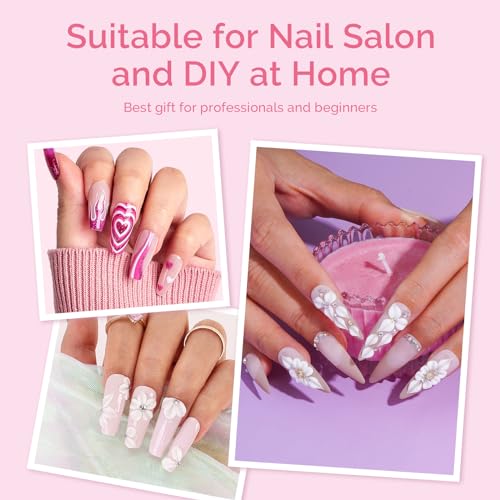 MelodySusie 3-Piece Acrylic Nail Brush Set - Sizes 8/10/14, Professional Nail Art Tool for Acrylic Application, Powder, Extension & 3D Carving - Pink