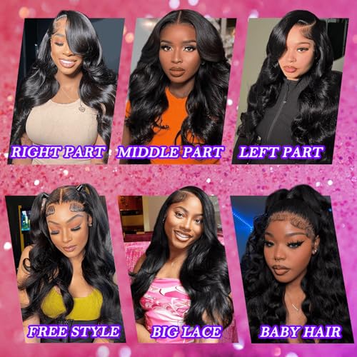13X6 Lace Front Wigs Human Hair Body Wave Human Hair Wig HD Transparent Lace Frontal Wigs 180 Density Glueless Wig Pre Plucked with Baby Hair for Women 32 Inch