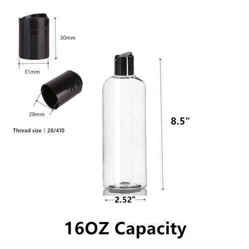 Zentriqlla 20 Pack 16oz Clear Plastic Empty Bottles, Squeezable Travel Containers with Disc Top Flip Caps, Refillable Shampoo Bottles for Lotions, Cream, Liquid Body Soap, Creams, BPA Free