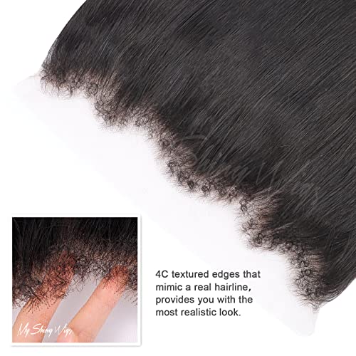 MYSHINYWIGS 13x4 Real HD Lace Frontal, Melt Hd Frontal Closure with Natural 4C Baby Hair Pre Bleached Knots Straight Hd Frontal Pre Plucked Frontal Human Hair Clean Hairline Frontal Closure 18 Inch