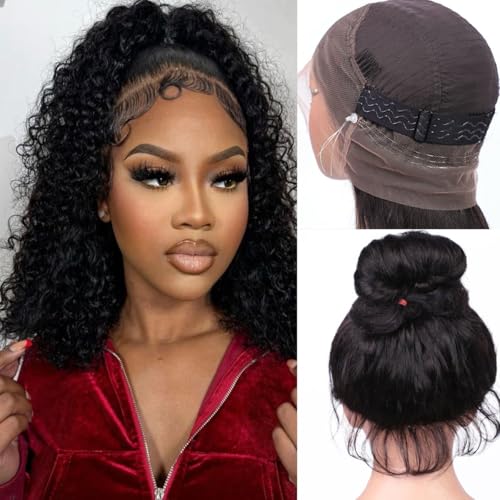Hidden Strap Water Wave 360 Wigs Human Hair Pre Plucked 180 Density Drawstring Wig Human Hair Wet and Wavy HD Full Lace Frontal with Baby Hair (18 inch)