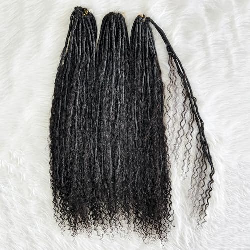 Boho Locs Crochet Braids Pre Looped With Human Hair Extensions Curly Ends Deep Wave Goddess Soft Locs Box Knotless Braids Hair Synthetic Dreadlocks Braiding for Women CHARMING YOU 18 Inch 48Strands