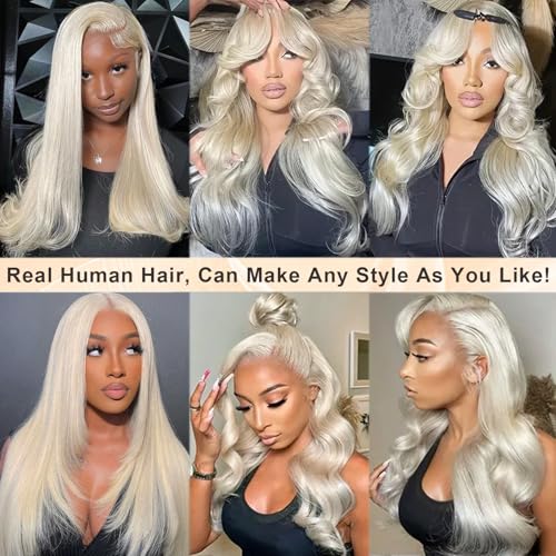 26 Inch Platinum Blonde Human Hair Lace Front Wig 13x6 HD Lace Frontal Pre Plucked with Baby Hair Ready to Wear Straight Glueless Wigs Human Hair for Black Women Natural Looking Platinum Blonde Wig