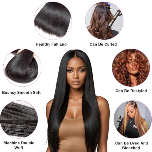 14A Virgin Human Hair Bundles 3pcs/set 240g 16 18 20 Inch Natural Color Straight Hair Extensions - Long-Lasting, BrazilianRaw Remy Human Hair for Volume & Luxurious Styles