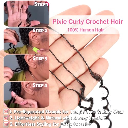 Afro Kinky Curly Knotless Pre-Separated Crochet Hair Extensions Micro Pre Looped Crochet Human Hair Extensions Curly 100% Human Hair Extensions Natural Color (Natural Black(140g), 18 Inch)