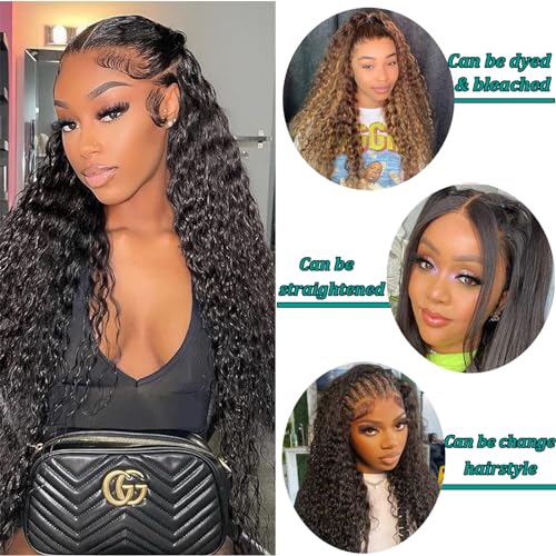BeautyGrace 30 Inch Deep Wave Lace Front Wigs Human Hair 13x4 Deep Curly Wave Lace Frontal Wigs Human Hair Brazilian Virgin Human Hair Wigs for Fashion Women Natural Color(30Inch)