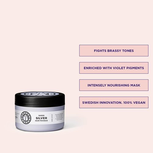 Maria Nila Sheer Silver, Hair Mask 8.5 Fl Oz, Neutralizes Golden Shades, Violet Pigments Gives Cool Tone, 100% Vegan & Sulfate/Paraben free