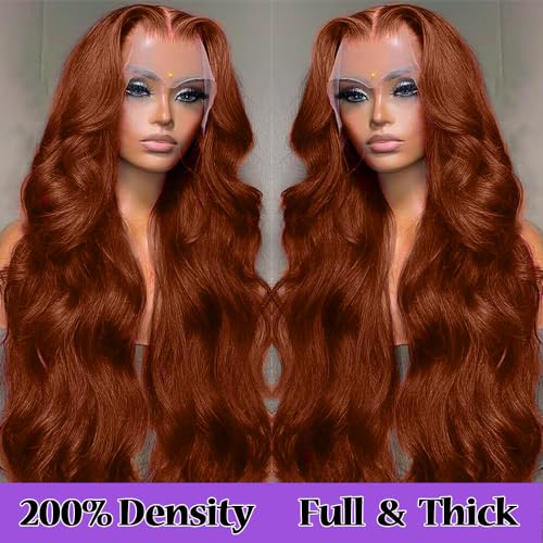Reddish Brown 200 Density Body Wave HD Lace Frontal Wigs Human Hair 13X6 Lace Front Wigs Human Hair Glueless Wigs Human Hair Pre Plucked Pre Cut for Women 28 Inch