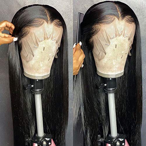 Straight Lace Front Wigs Human Hair 13x4 HD Transparent Lace Frontal Human Hair Wigs for Black Women Brazilian Glueless Wigs Virgin Hair Lace Frontal Wig 180% Density Pre Plucked (32 Inch)