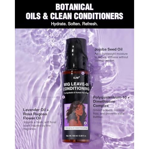 EJW Wig Leave-In Conditioner Spray ? Detangles, Smooths & Refreshes ? Lightweight, Non-Greasy Formula for Daily Use ? For Synthetic & Human Hair ? 3.38 fl. oz