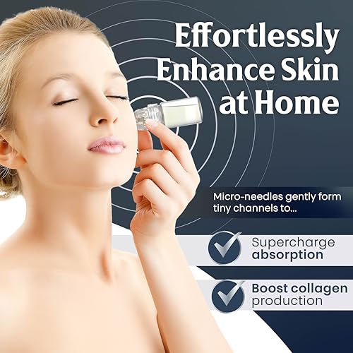 Microrevive Titanium Micro Infusion Facial System - Home Microneedling Kit with Collagen-Stimulating Derma Stamp & Premium Hyaluronic Acid Serum - Set Includes 1 Serum, 1 Applicator & 1 Dropper