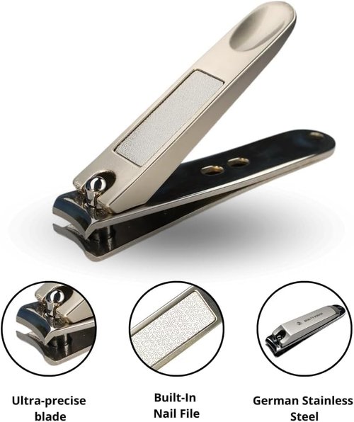 Beauty Power 9 in 1 Professional Manicure Pedicure Set - Stainless Steel Nail Clippers, Nano File, Cuticle Nipper, Scissors, Tweezers, Travel PU Leather Case for Men & Women - Gift Ready (Brown)