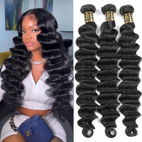 QTHAIR 16a Brazilian Loose Deep Wave Human Hair Wigs Bundles for All Women 10" 12" 14" Loose Deep Wave Human Hair Bundles Virgin Hair Extensions Loose Deep Curly Hair