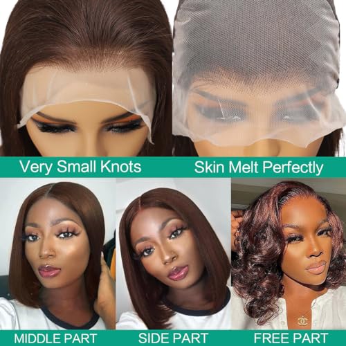 Brown Bob Wig Human Hair 13x4 HD Lace Front Wig 100% Unprocessed Brazilian Virgin Human Hair #4 Bob Wigs Pre Plucked Natural Hairline with Baby Hair Brown Color Bob for Women(14")