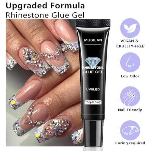 Nail Rhinestone Glue,Super Strong Rhinestones Gel Nail Glue for 3D Nails Beads Stickers Stones Crystals Diamond Art Jewels 3D Decorations Tools,Cured Need