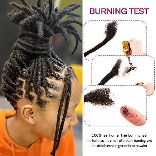 100% Loc Extensions Human Hair, 14Inch 0.6cm 40 Strands Handmade Dreadlock Extensions for Men Women Kids (#Natural Black)