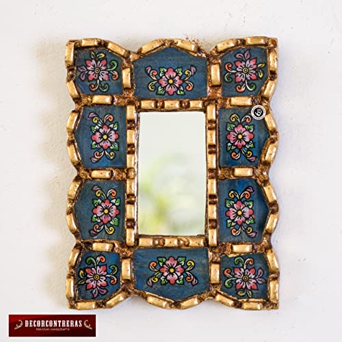 Peruvian Mirror Set of 3 ? Handmade Painted Glass Mirror Wall Decor in Green, Red and Blue